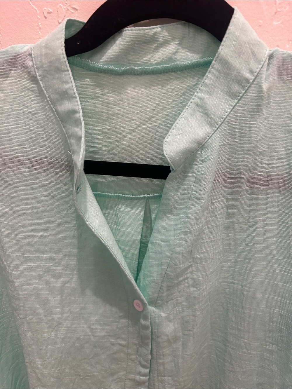 Light Mint Green Button-Up Linen Shirt - Picture 3 of 5